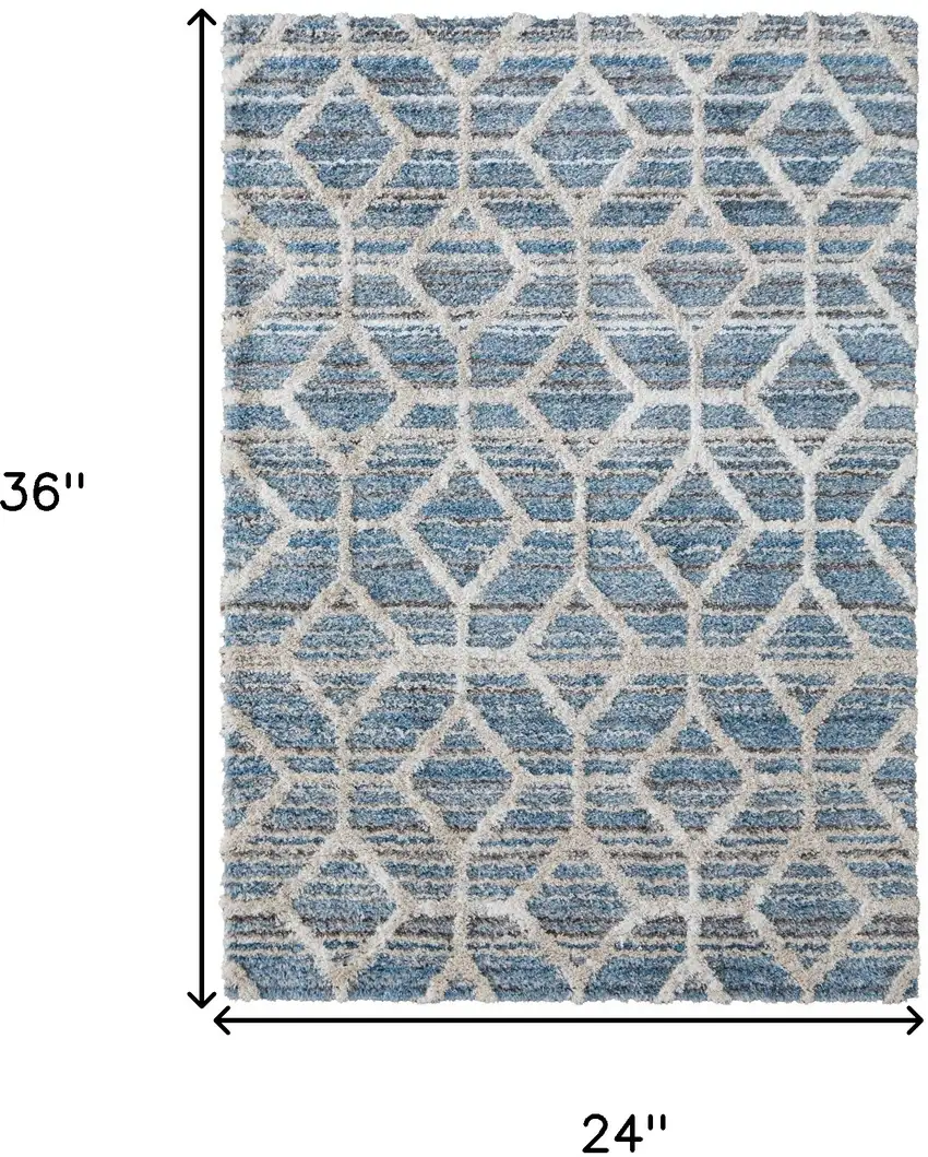Blue And Ivory Geometric Power Loom Stain Resistant Area Rug Photo 10