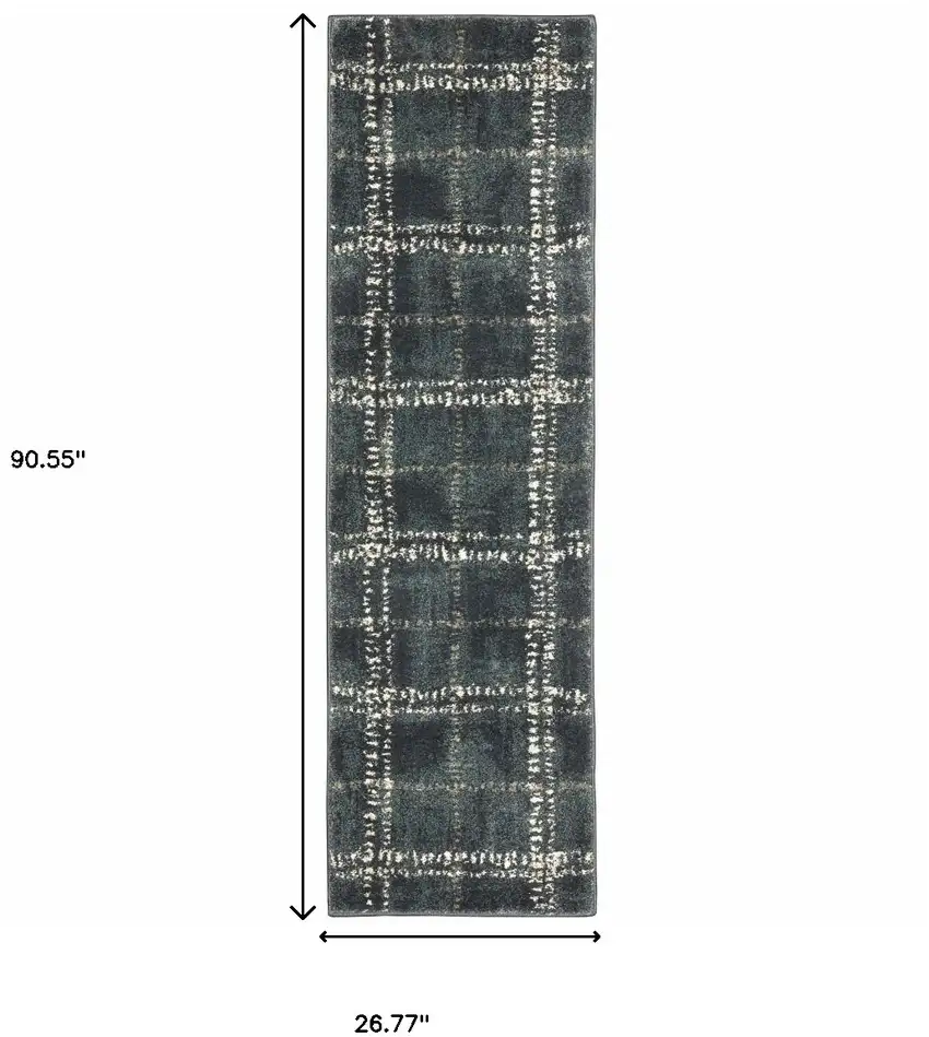 Blue And Ivory Geometric Power Loom Stain Resistant Runner Rug Photo 10