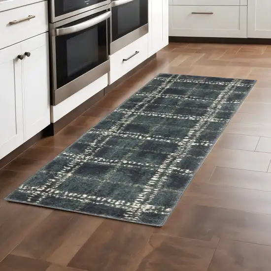 2' X 8' Blue And Ivory Geometric Power Loom Stain Resistant Runner Rug Photo 1