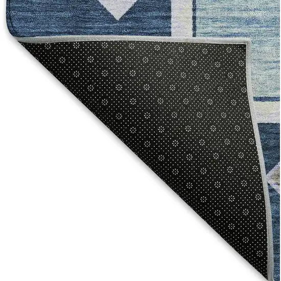 Blue And Ivory Geometric Washable Area Rug With UV Protection Photo 7
