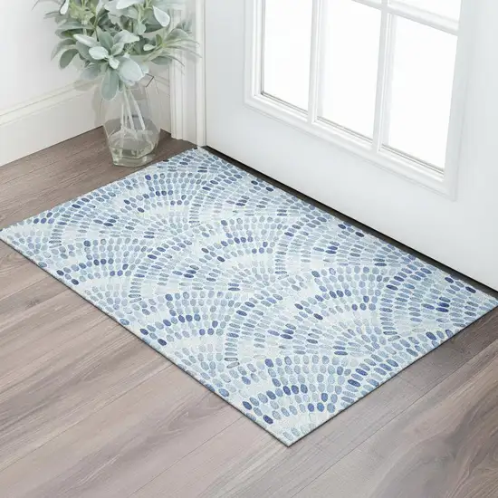 Blue And Ivory Geometric Washable Area Rug With UV Protection Photo 1