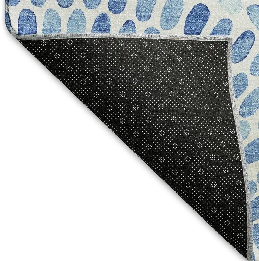 Blue And Ivory Geometric Washable Area Rug With UV Protection Photo 7