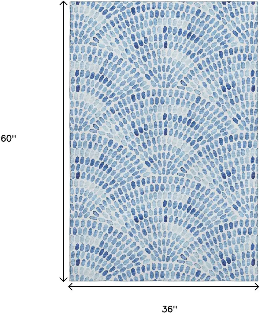 Blue And Ivory Geometric Washable Area Rug With UV Protection Photo 3