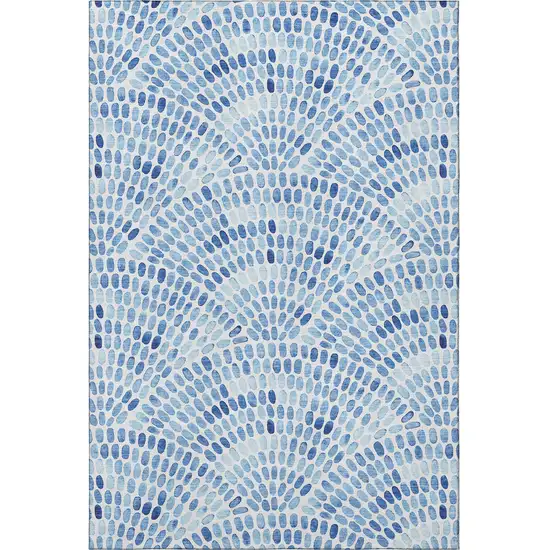 Blue And Ivory Geometric Washable Area Rug With UV Protection Photo 4