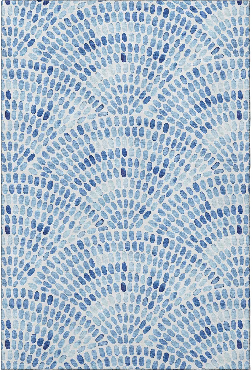 Blue And Ivory Geometric Washable Area Rug With UV Protection Photo 4