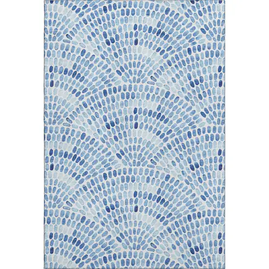 Blue And Ivory Geometric Washable Area Rug With UV Protection Photo 1
