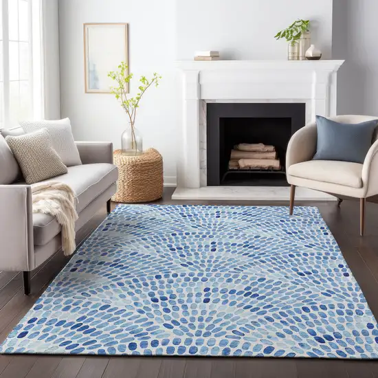 Blue And Ivory Geometric Washable Area Rug With UV Protection Photo 6