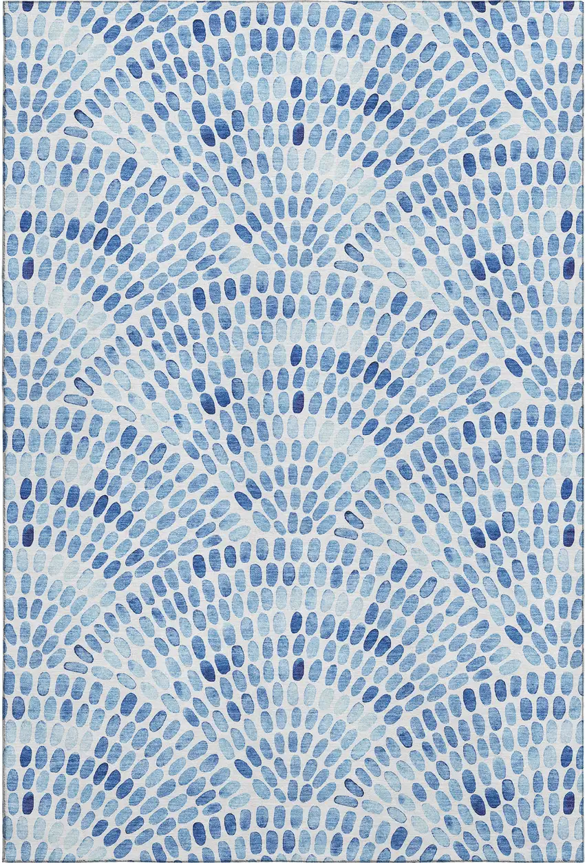 Blue And Ivory Geometric Washable Area Rug With UV Protection Photo 1