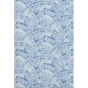 Photo of Blue And Ivory Geometric Washable Area Rug With UV Protection