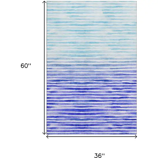 Blue And Ivory Geometric Washable Area Rug With UV Protection Photo 3