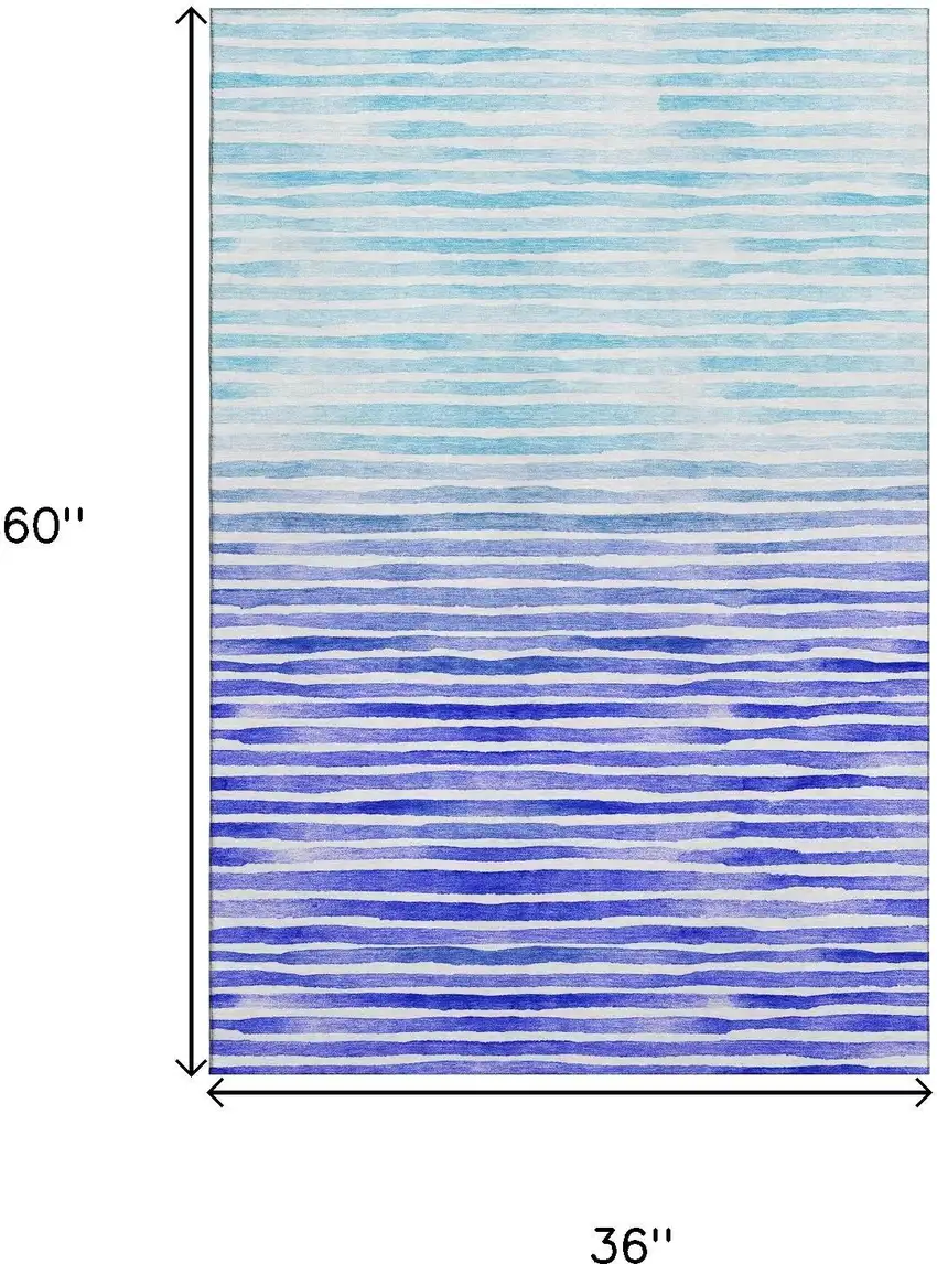 Blue And Ivory Geometric Washable Area Rug With UV Protection Photo 3