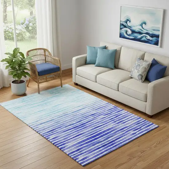 Blue And Ivory Geometric Washable Area Rug With UV Protection Photo 1