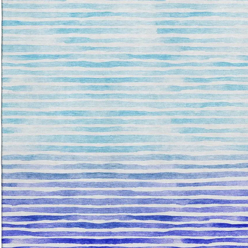 Blue And Ivory Geometric Washable Area Rug With UV Protection Photo 5