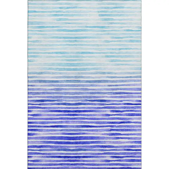 Blue And Ivory Geometric Washable Area Rug With UV Protection Photo 7