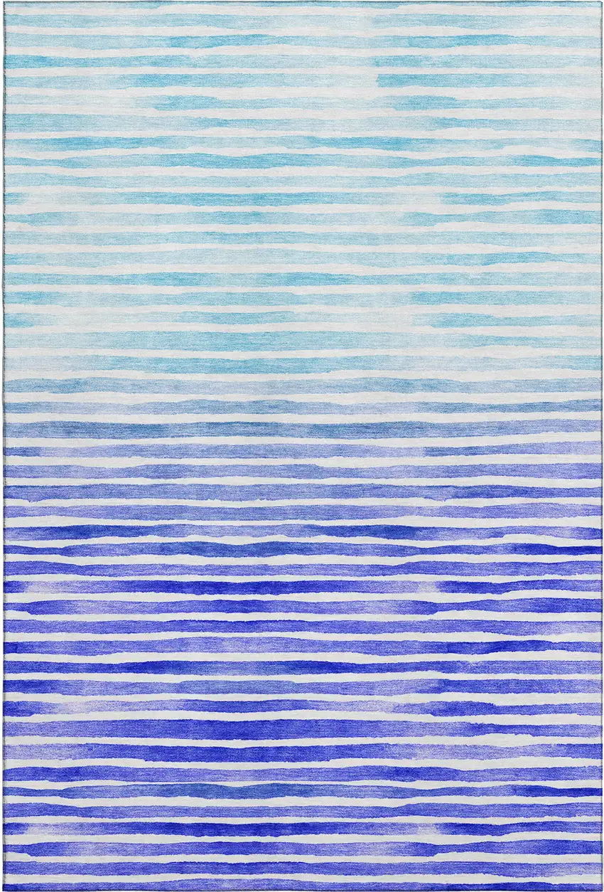 Blue And Ivory Geometric Washable Area Rug With UV Protection Photo 7