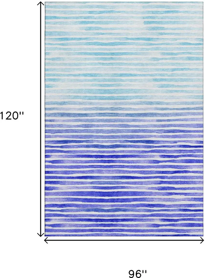 Blue And Ivory Geometric Washable Area Rug With UV Protection Photo 3