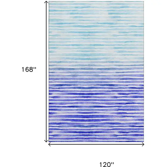 Blue And Ivory Geometric Washable Area Rug With UV Protection Photo 3
