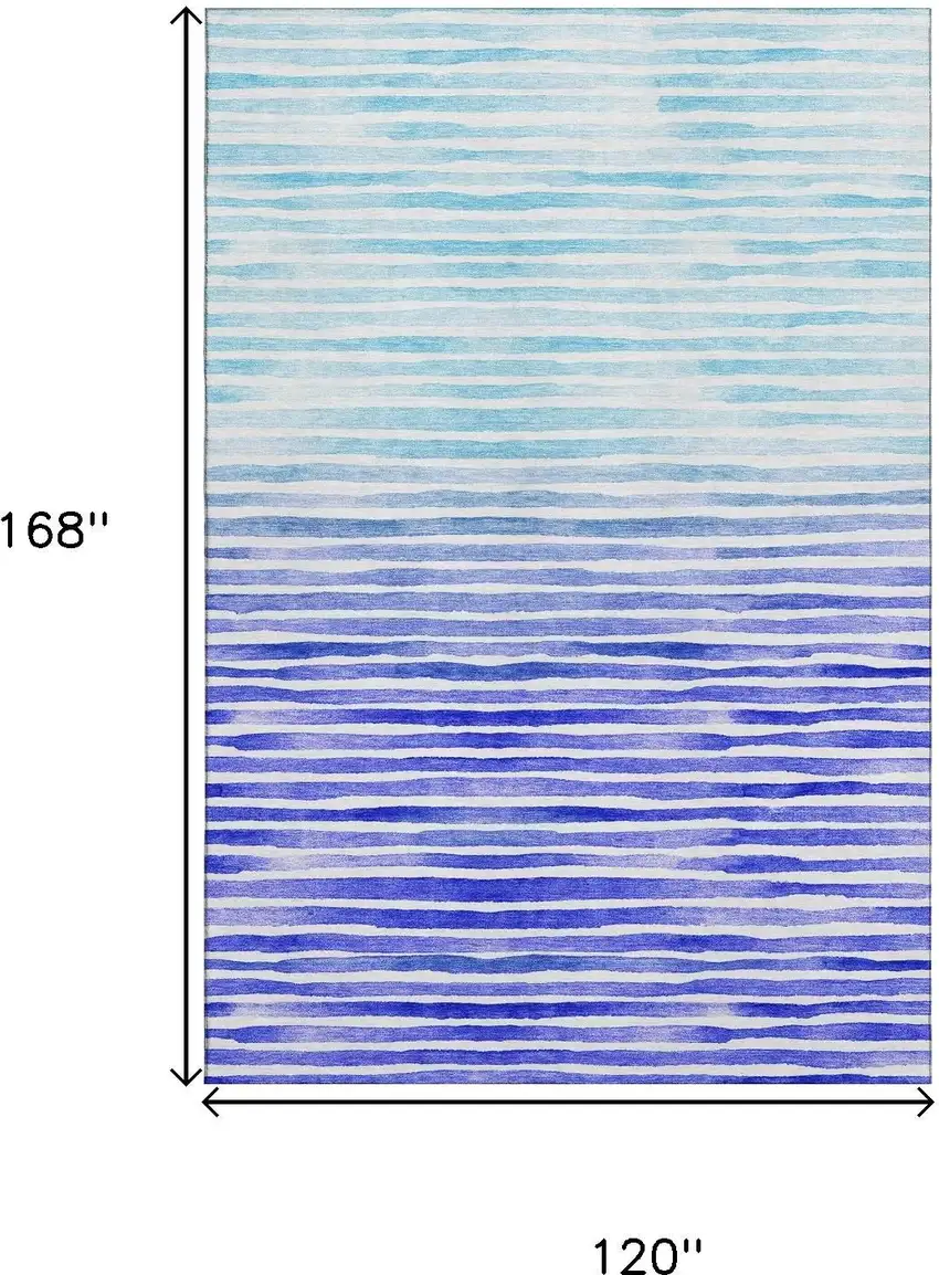 Blue And Ivory Geometric Washable Area Rug With UV Protection Photo 3