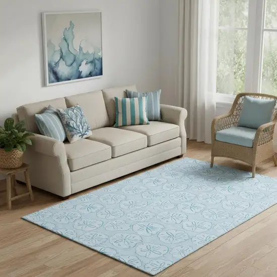 Blue And Ivory Geometric Washable Area Rug With UV Protection Photo 1