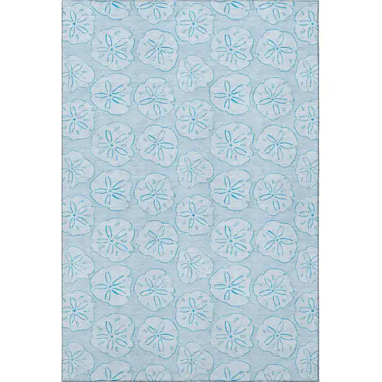 Blue And Ivory Geometric Washable Area Rug With UV Protection Photo 4