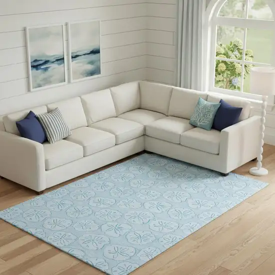 Blue And Ivory Geometric Washable Area Rug With UV Protection Photo 1