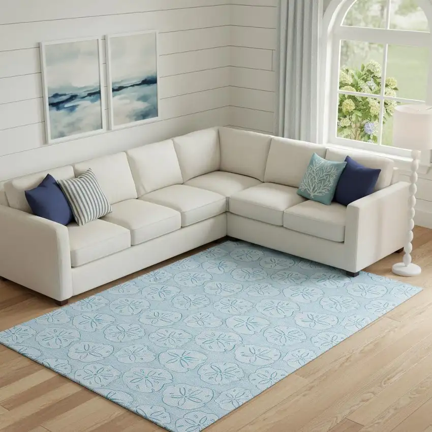 Blue And Ivory Geometric Washable Area Rug With UV Protection Photo 1