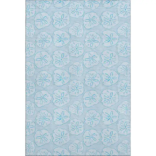 Blue And Ivory Geometric Washable Area Rug With UV Protection Photo 1