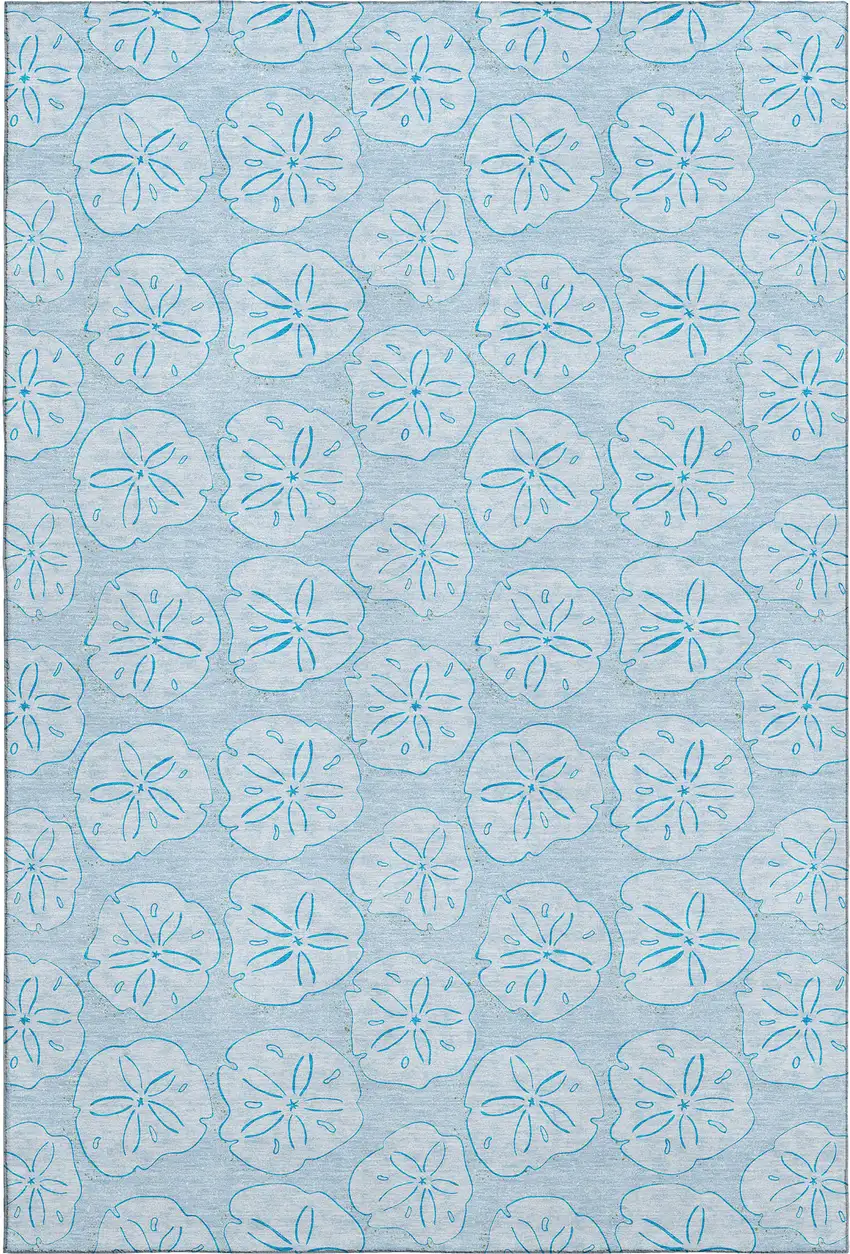 Blue And Ivory Geometric Washable Area Rug With UV Protection Photo 1