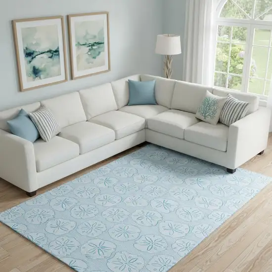 Blue And Ivory Geometric Washable Area Rug With UV Protection Photo 1