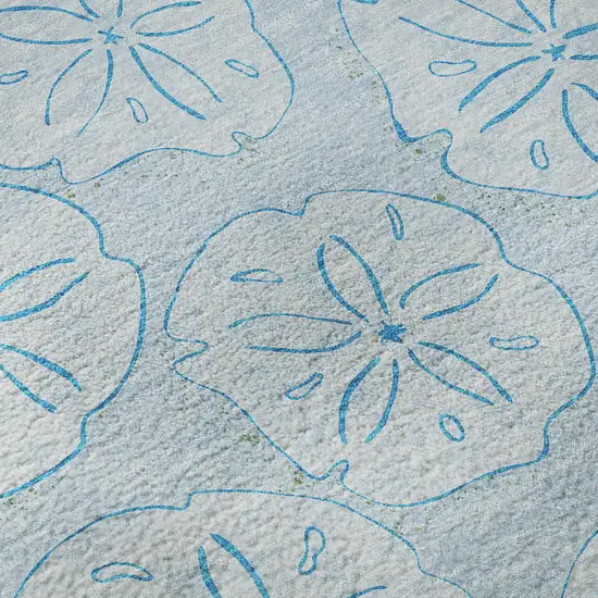 Blue And Ivory Geometric Washable Area Rug With UV Protection Photo 9