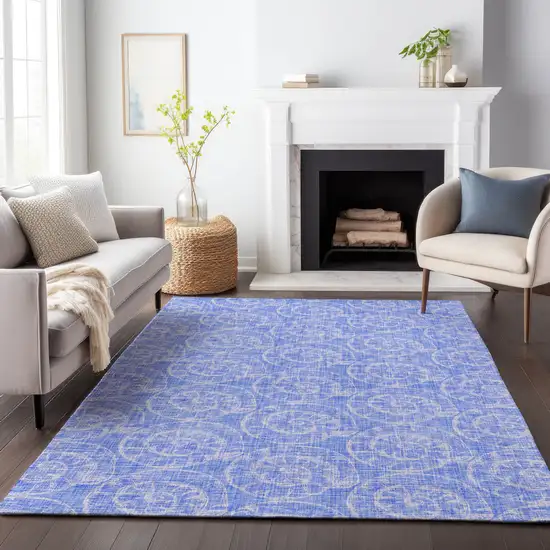 Blue And Ivory Geometric Washable Area Rug With UV Protection Photo 6