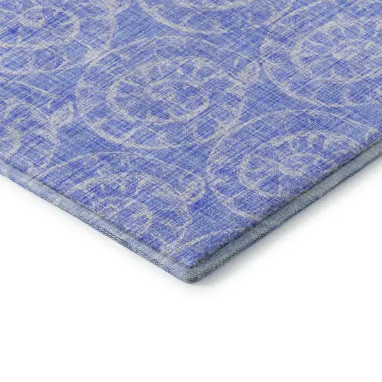 Blue And Ivory Geometric Washable Area Rug With UV Protection Photo 8