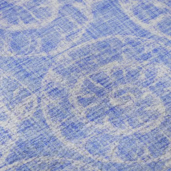 Blue And Ivory Geometric Washable Area Rug With UV Protection Photo 9