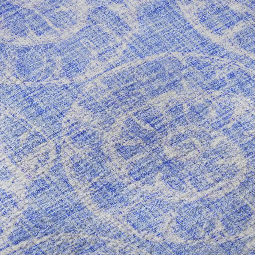 Blue And Ivory Geometric Washable Area Rug With UV Protection Photo 9
