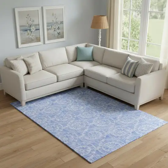 Blue And Ivory Geometric Washable Area Rug With UV Protection Photo 1