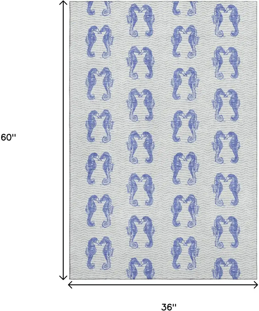 Blue And Ivory Geometric Washable Area Rug With UV Protection Photo 3