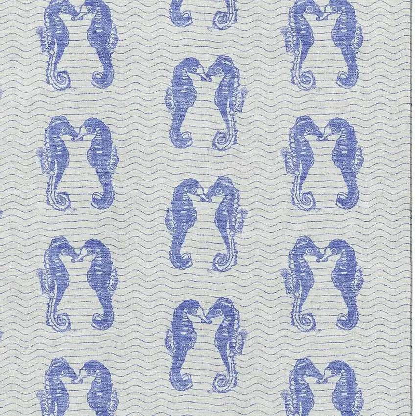 Blue And Ivory Geometric Washable Area Rug With UV Protection Photo 3