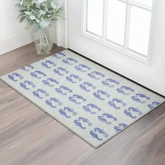 Blue And Ivory Geometric Washable Area Rug With UV Protection Photo 1