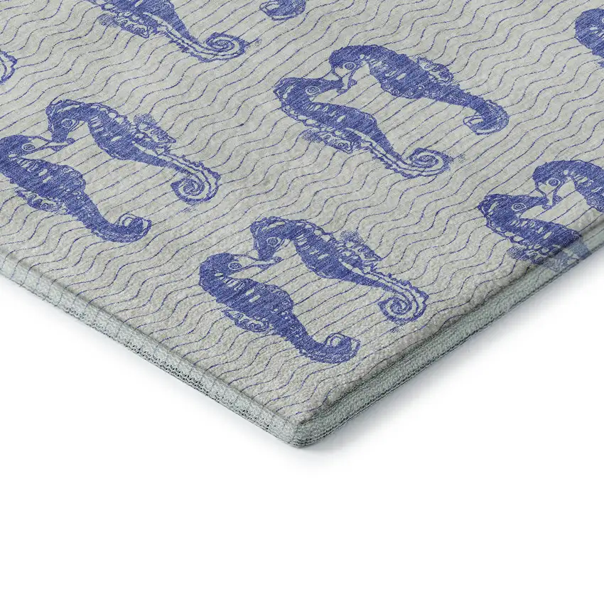 Blue And Ivory Geometric Washable Area Rug With UV Protection Photo 8