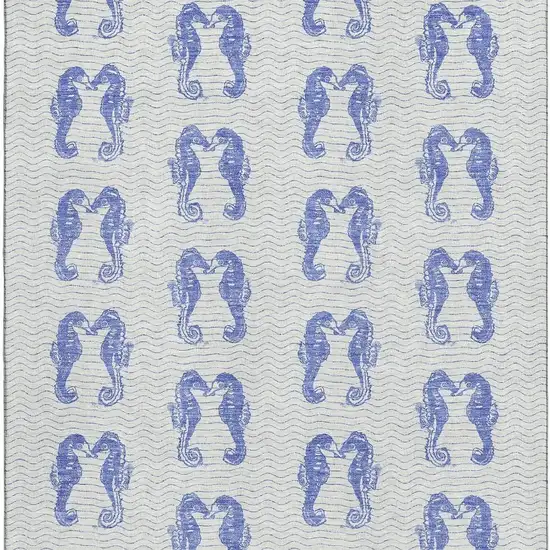 Blue And Ivory Geometric Washable Area Rug With UV Protection Photo 3