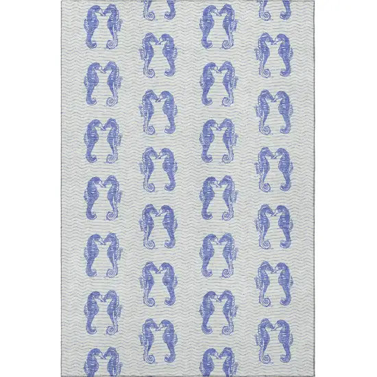 Blue And Ivory Geometric Washable Area Rug With UV Protection Photo 4
