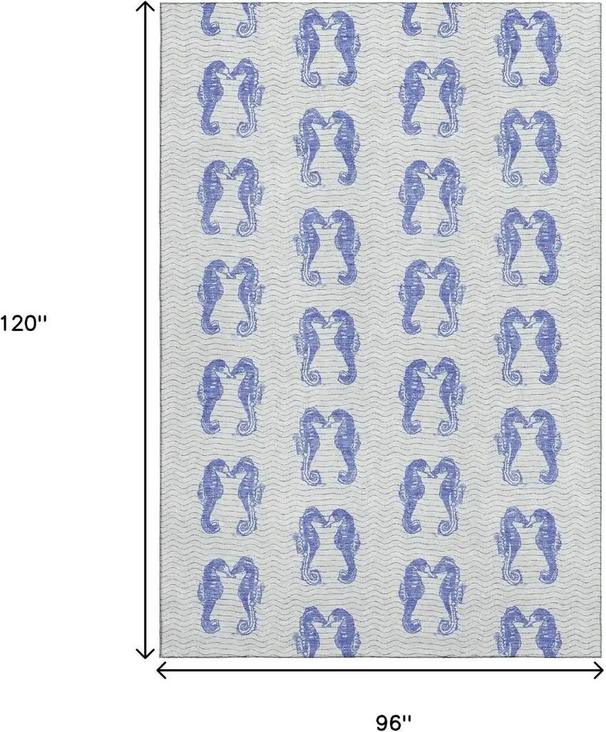 Blue And Ivory Geometric Washable Area Rug With UV Protection Photo 3