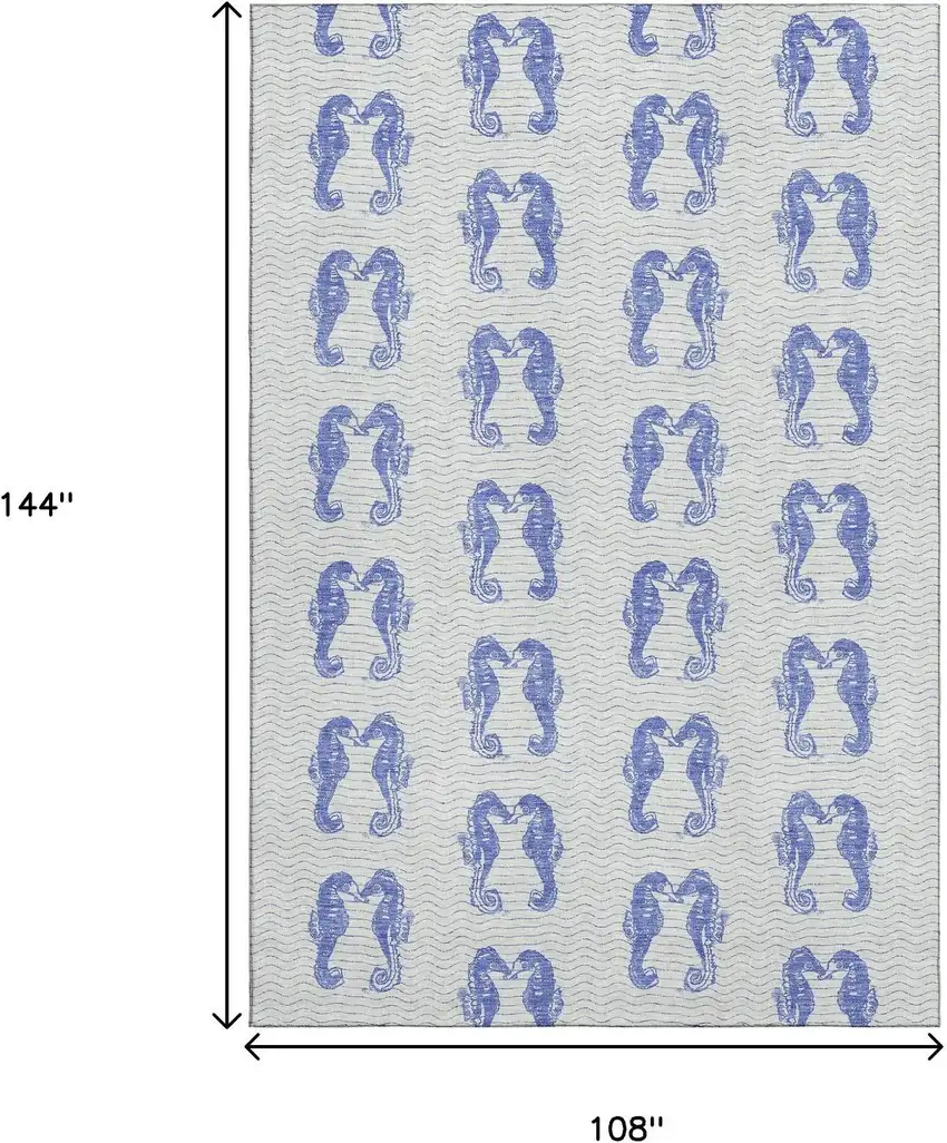 Blue And Ivory Geometric Washable Area Rug With UV Protection Photo 3