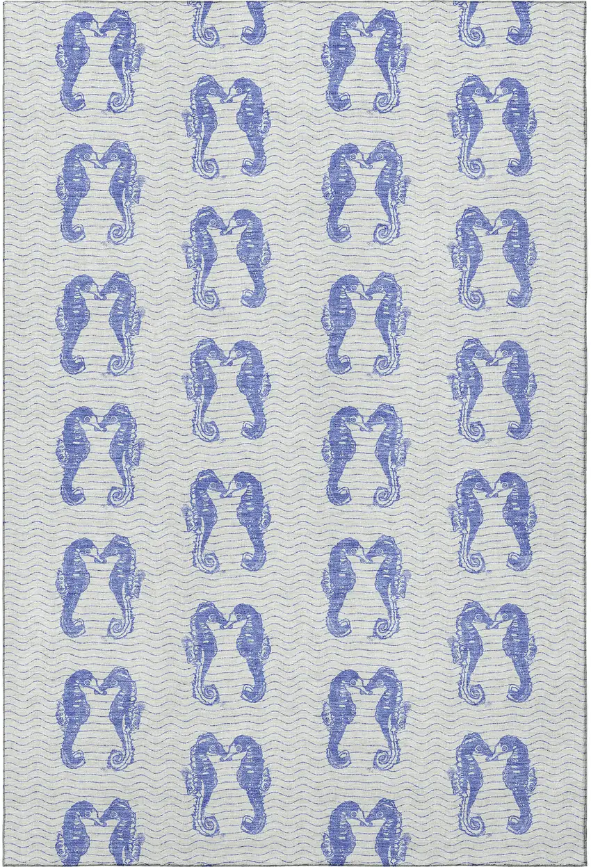 Blue And Ivory Geometric Washable Area Rug With UV Protection Photo 4