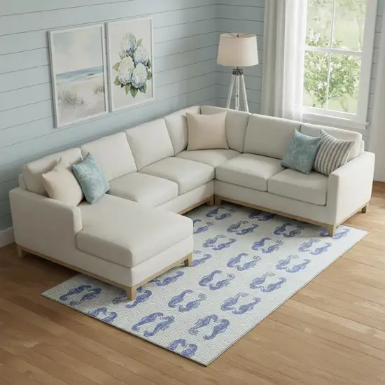 Blue And Ivory Geometric Washable Area Rug With UV Protection Photo 1