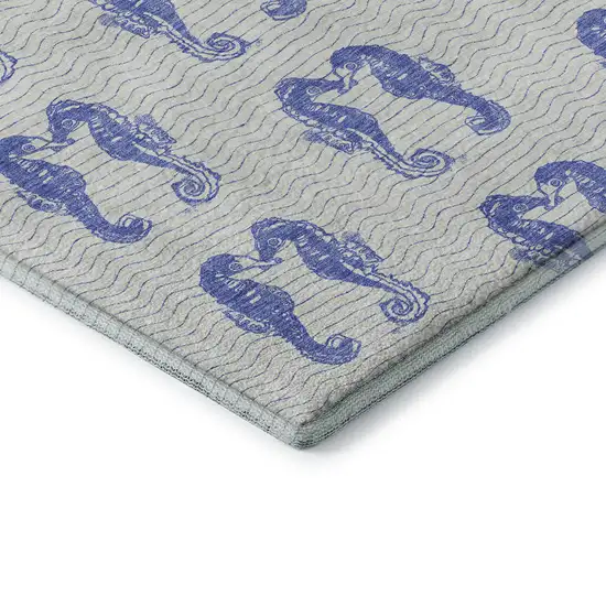 Blue And Ivory Geometric Washable Area Rug With UV Protection Photo 8