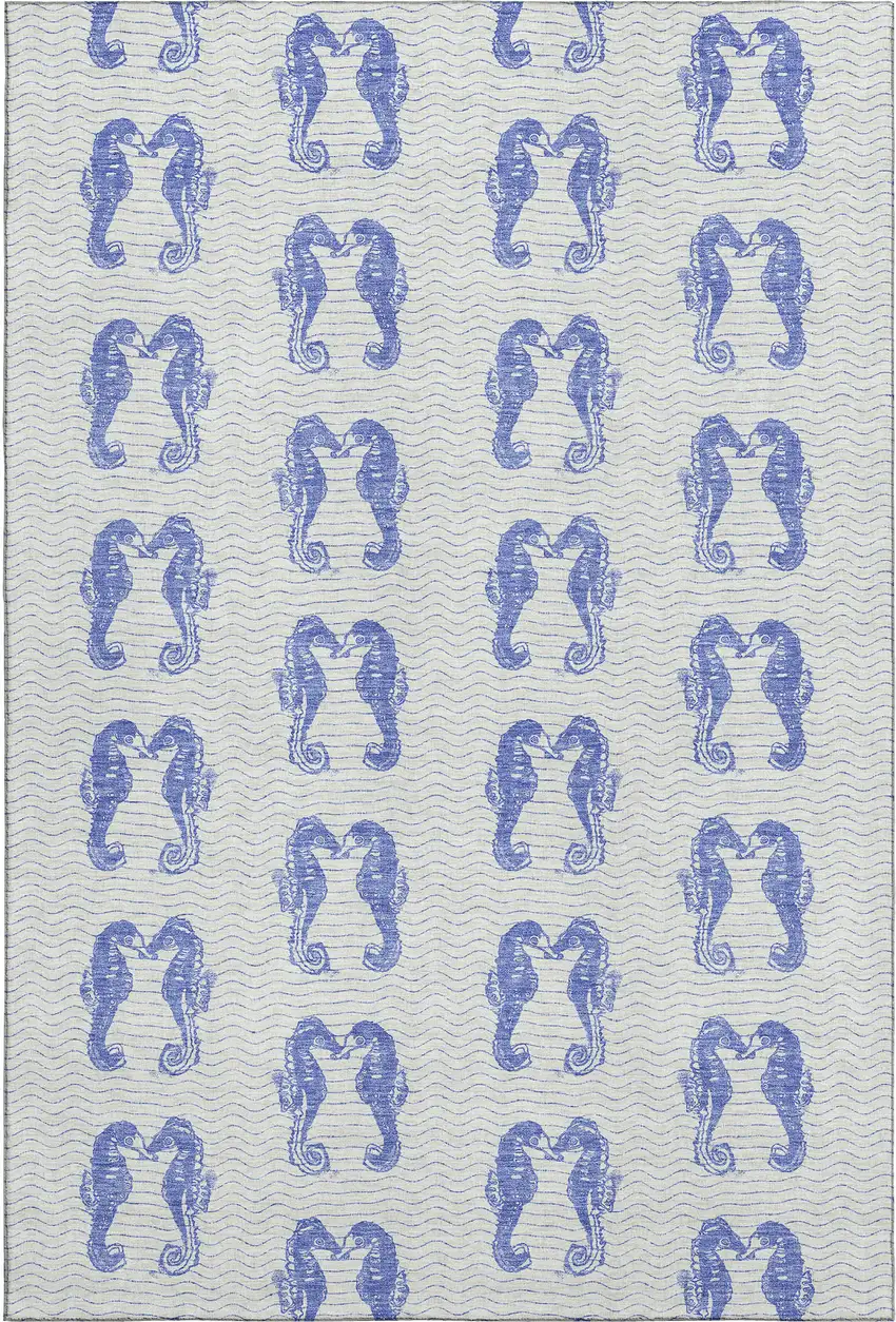 Blue And Ivory Geometric Washable Area Rug With UV Protection Photo 1