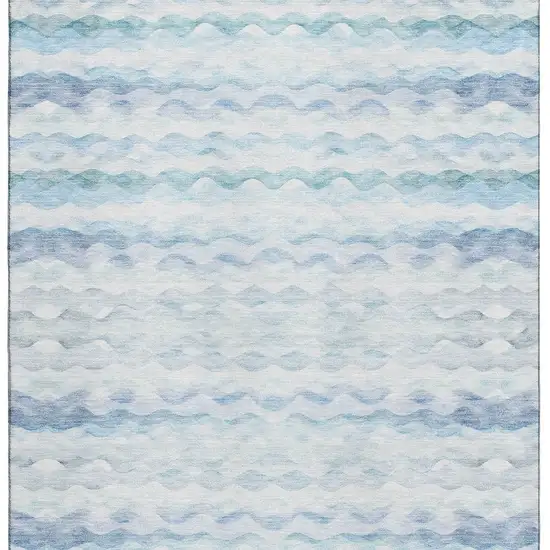 Blue And Ivory Geometric Washable Area Rug With UV Protection Photo 4