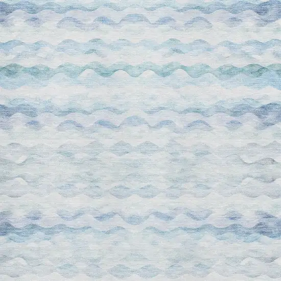 Blue And Ivory Geometric Washable Area Rug With UV Protection Photo 3