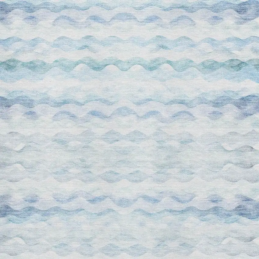 Blue And Ivory Geometric Washable Area Rug With UV Protection Photo 3